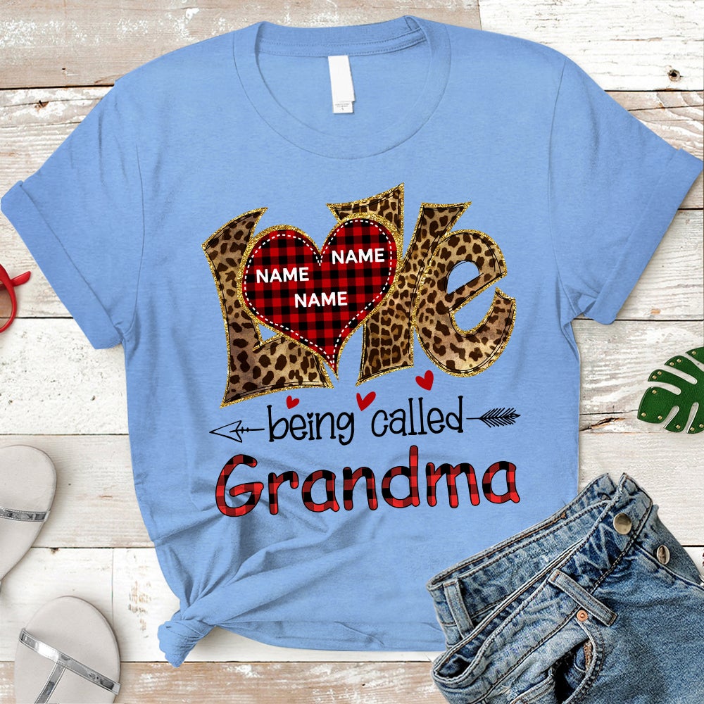 Love Being Called Grandma Heart Leopard Shirt Grandma With Grandkids Name Red Buffalo Plaid Shirt Hn98 Do99