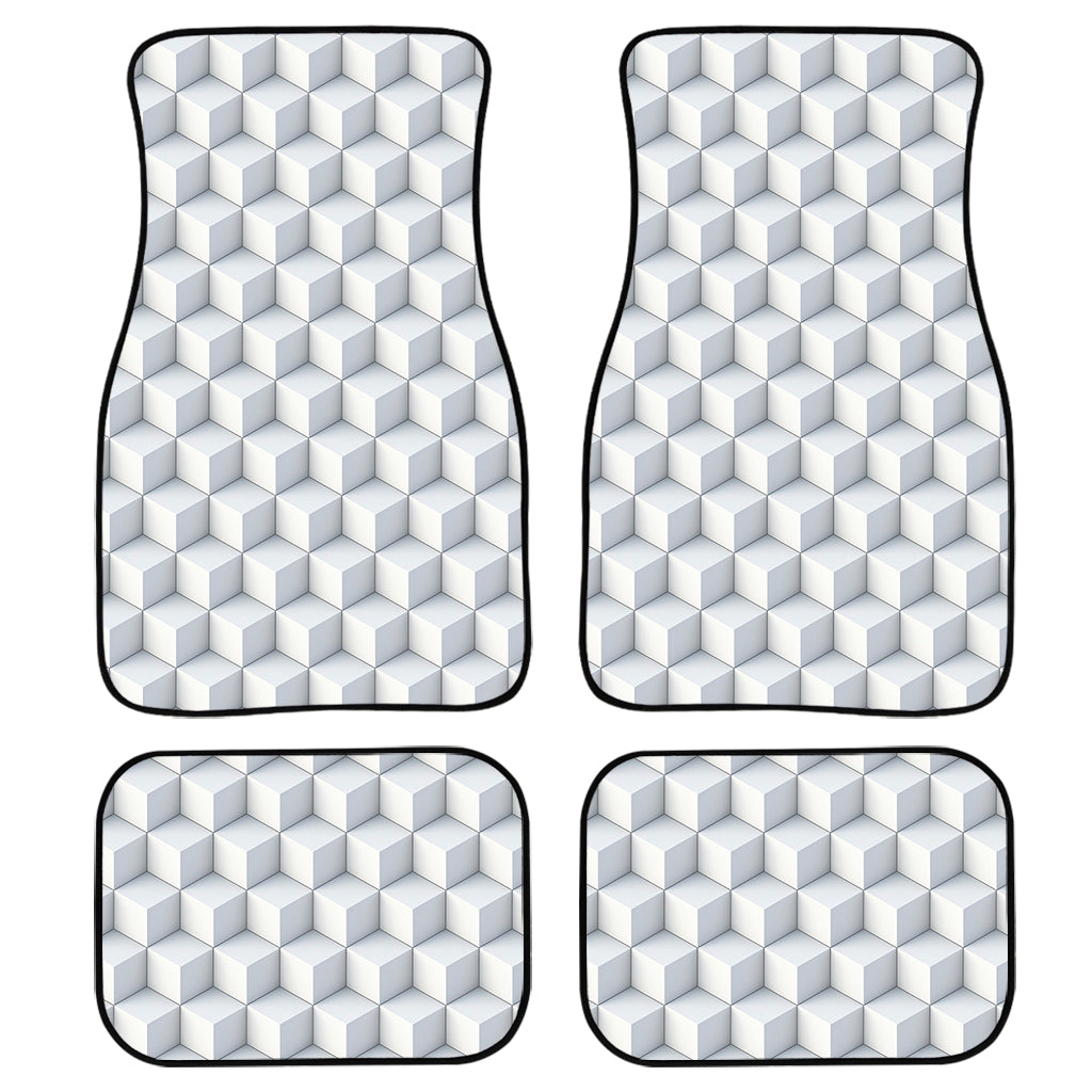 White Geometric Cube Shape Pattern Print Front And Back Car Floor Mats, Front Car Mat