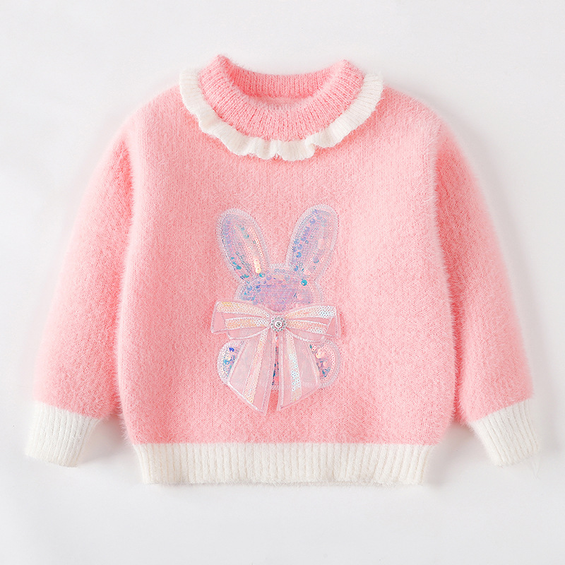 2022 Autumn and Winter Warm New Children’s Clothing Sweet Girl Sweater Cute Bunny Sweater Girl Baby Bottoming Shirt Casual Tops alx