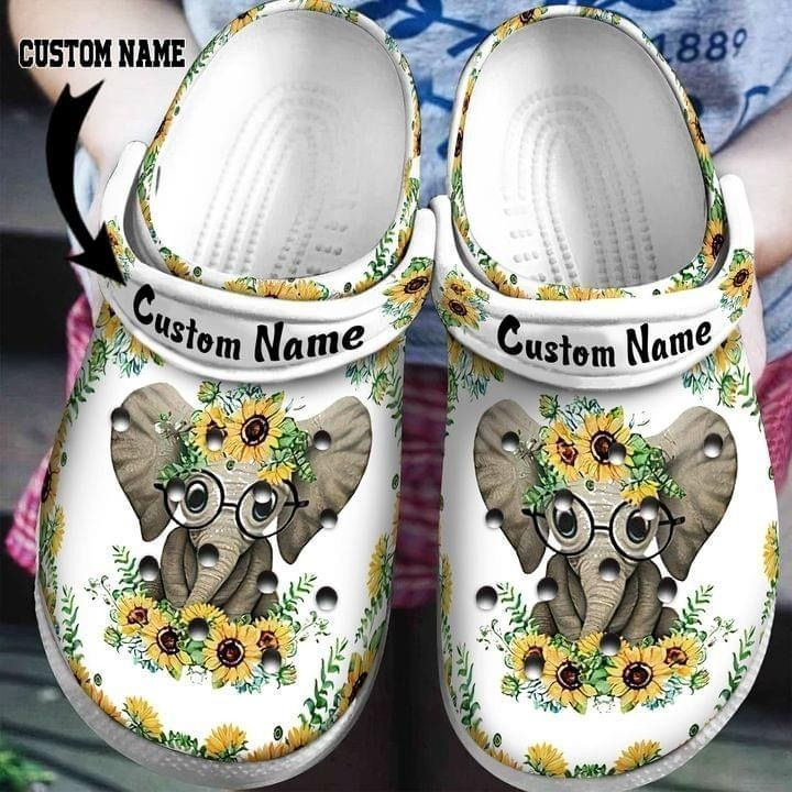 Elephant Sunflower Personalized Name Gift For Lover Rubber clog Shoes Comfy Footwear