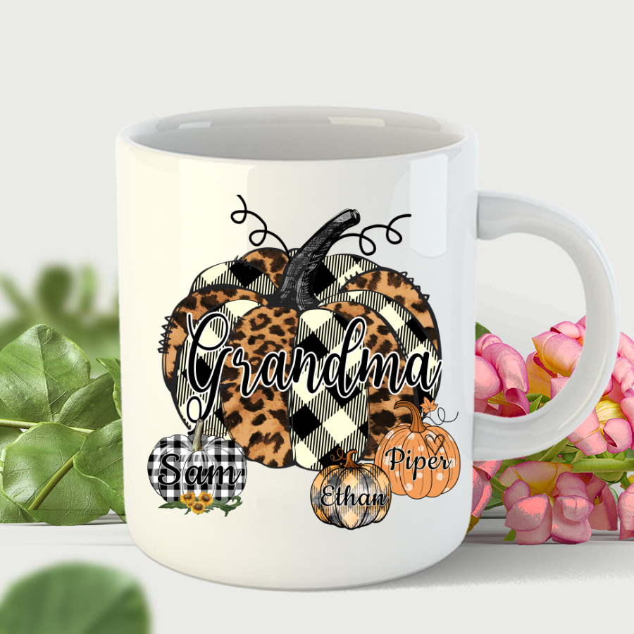 Grandma And Grandkids Pumpkin Leopard Mug