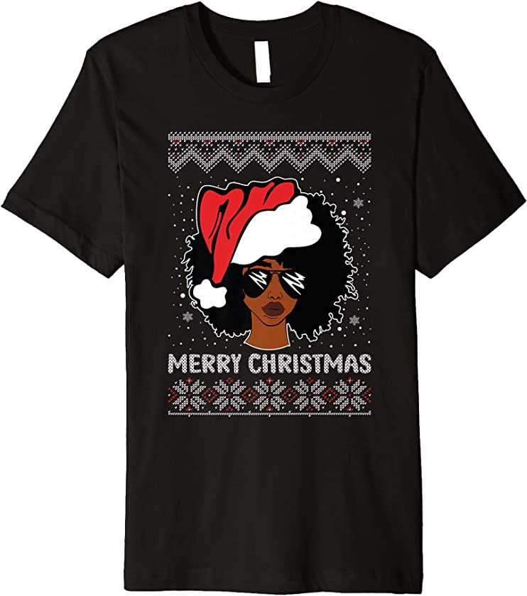 African American Woman Ugly Christmas Sweater Pajama Premium T-Shirt