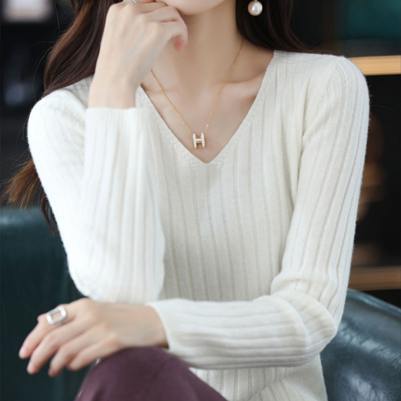 Women Sweater Long Sleeve Top Knitted Pullover V-Neck Fashion Sweater Woman Winter 2022 Basic Female Clothing Soild OL Sweaters alx