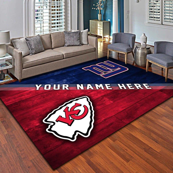 Personalized Kansas City Chiefs & New York Giants Rug, Customized House Divided Carpet