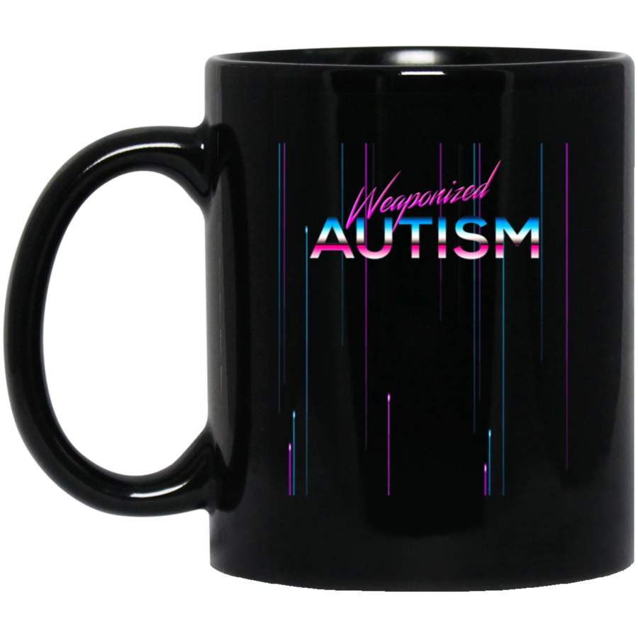 Weaponized Autism Disco Style Funny 80s Aesthetic Gift 11oz 15oz Black Mug Idea 2nd April Puzzle Ribbon Support Autism Dad Mom Kids Autistic