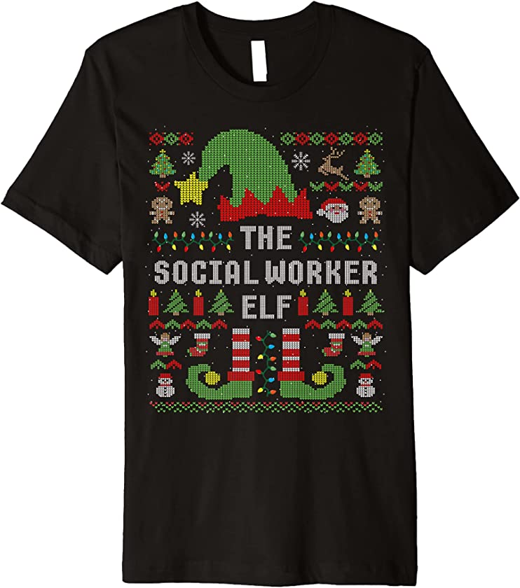 The Social Worker Elf Ugly Christmas Matching Family Group Premium T-Shirt