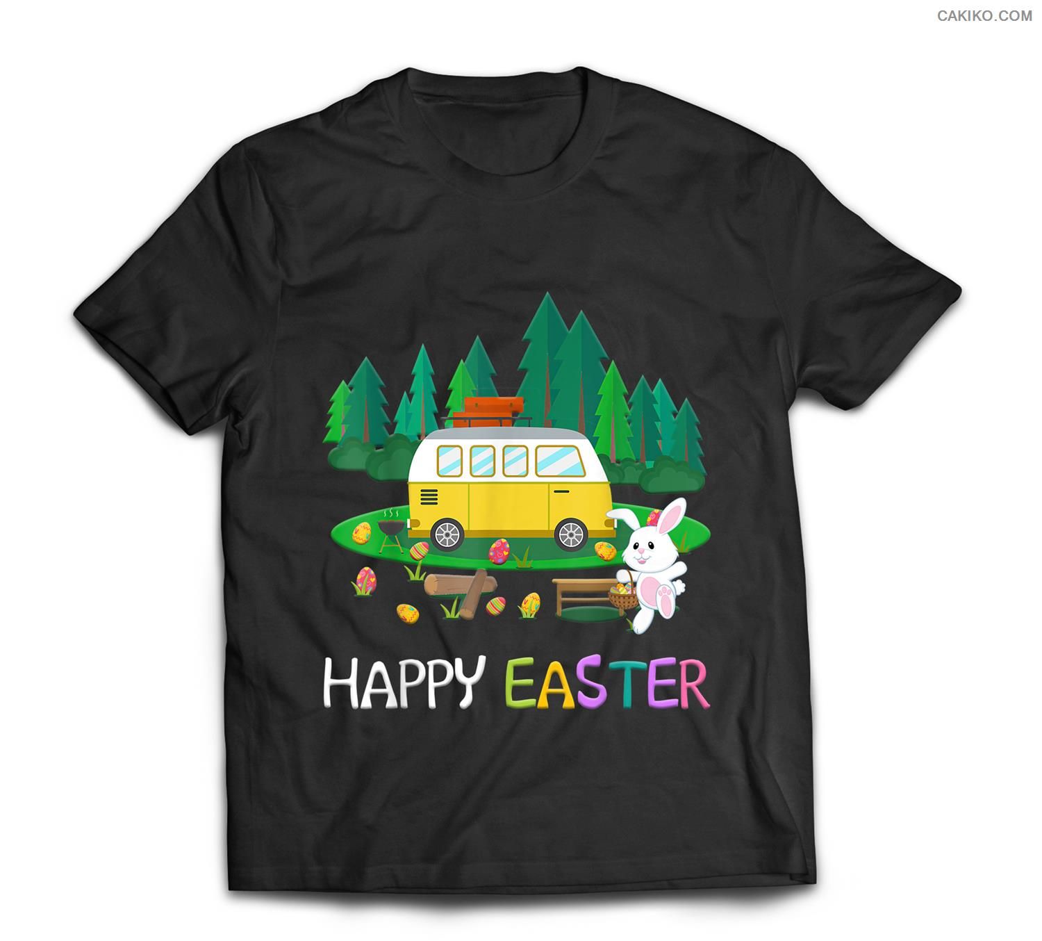 Cute Bunny Eggs Easter Camping Happy Easter Day 2021 Kid T-Shirt