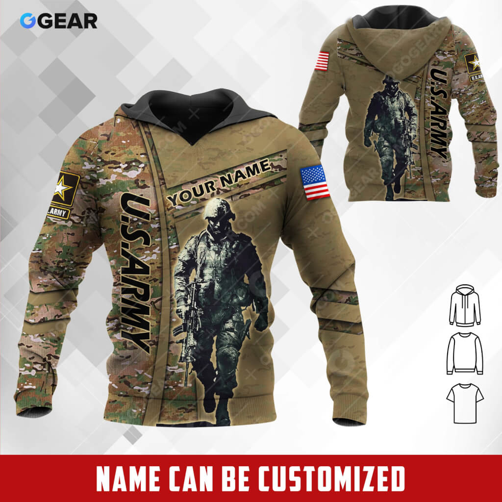 Personalized Name Warrior Army Veteran Hoodie Sweater Tshirt 3D Over Printed