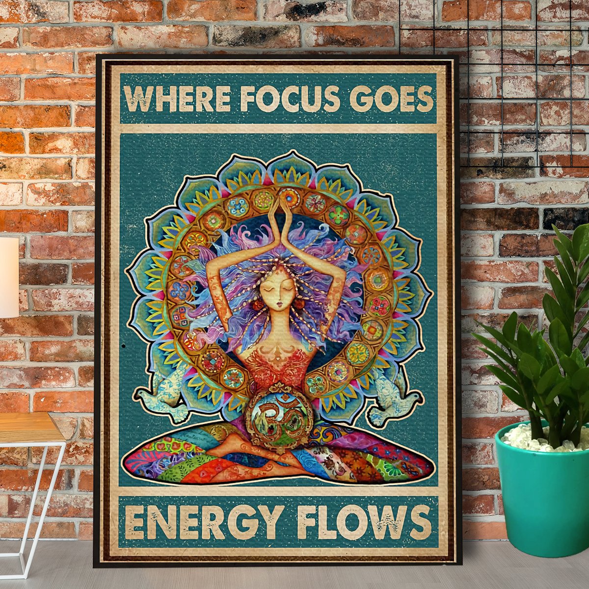 Yoga Girl Where Focus Goes Energy Flows Retro No Frame Canvas Prints Poster Wall Art Decor