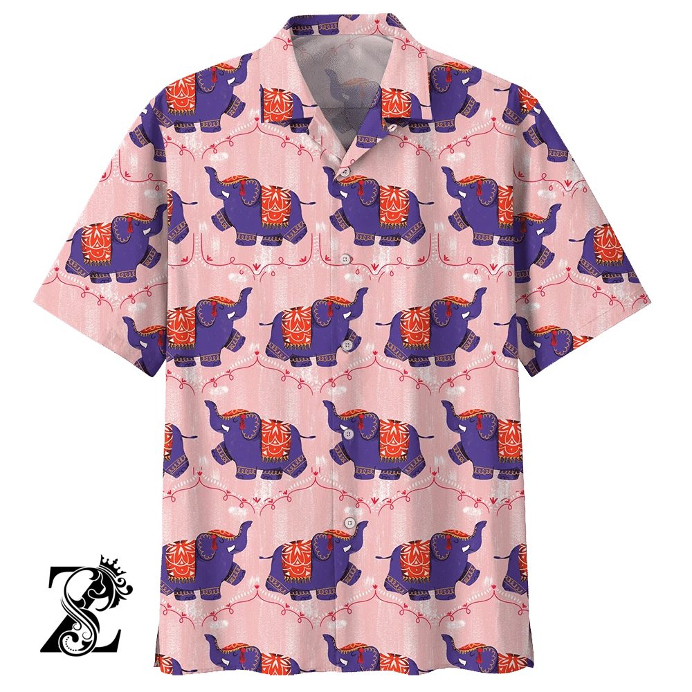 Elephant Walking With Cute Pattern – All Over Print Hawaiian Shirt