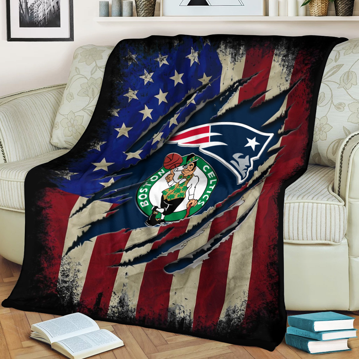 New England Patriots Boston Celtics 3D Full Printing Blanket