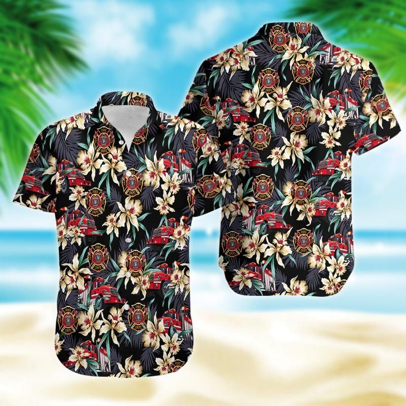 Felacia Proud Firefighter Vintage Tropical Unisex Hawaii Aloha Ha102756