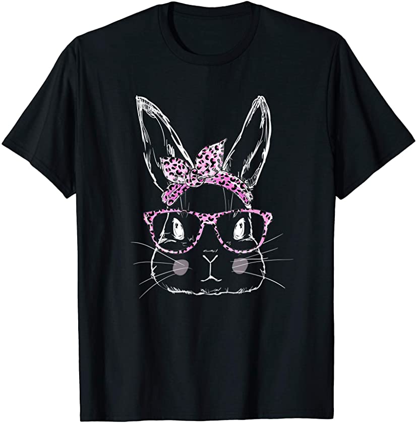 Cute Bunny Face Glasses Leopard Print Easter Day T-Shirt