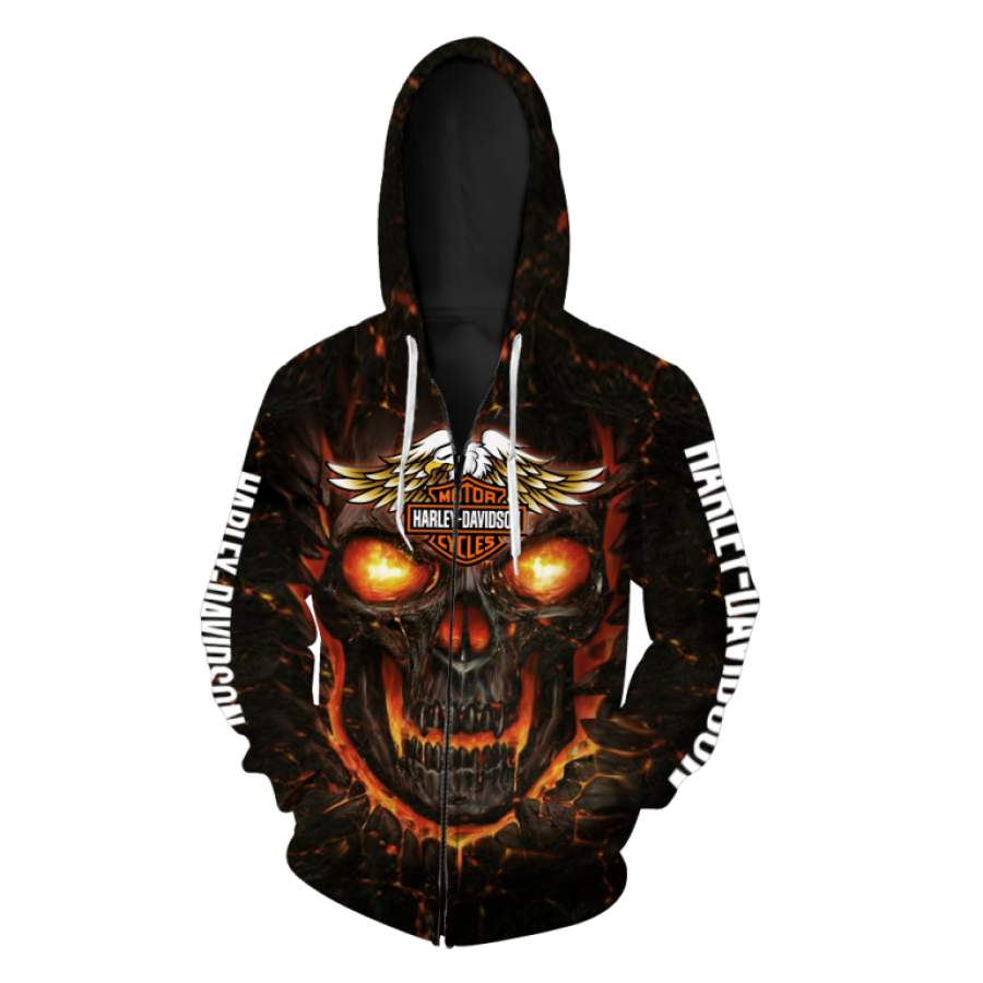 Harley Davidson Hoodies Cheap Long Sleeve Pullover Hoodie 3D Skull