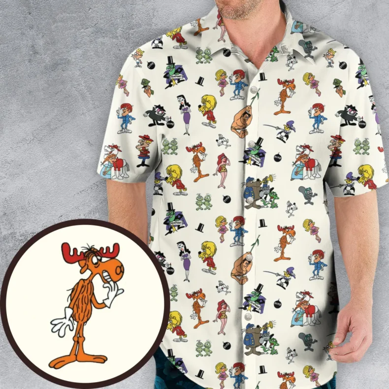 The Adventures Of Rocky And Bullwinkle And Friends Characters Pattern Hawaiian Shirt