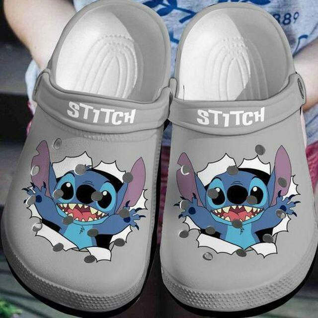 Stitch On Grey Pattern Crocs Crocband Clog Comfortable Water Shoes