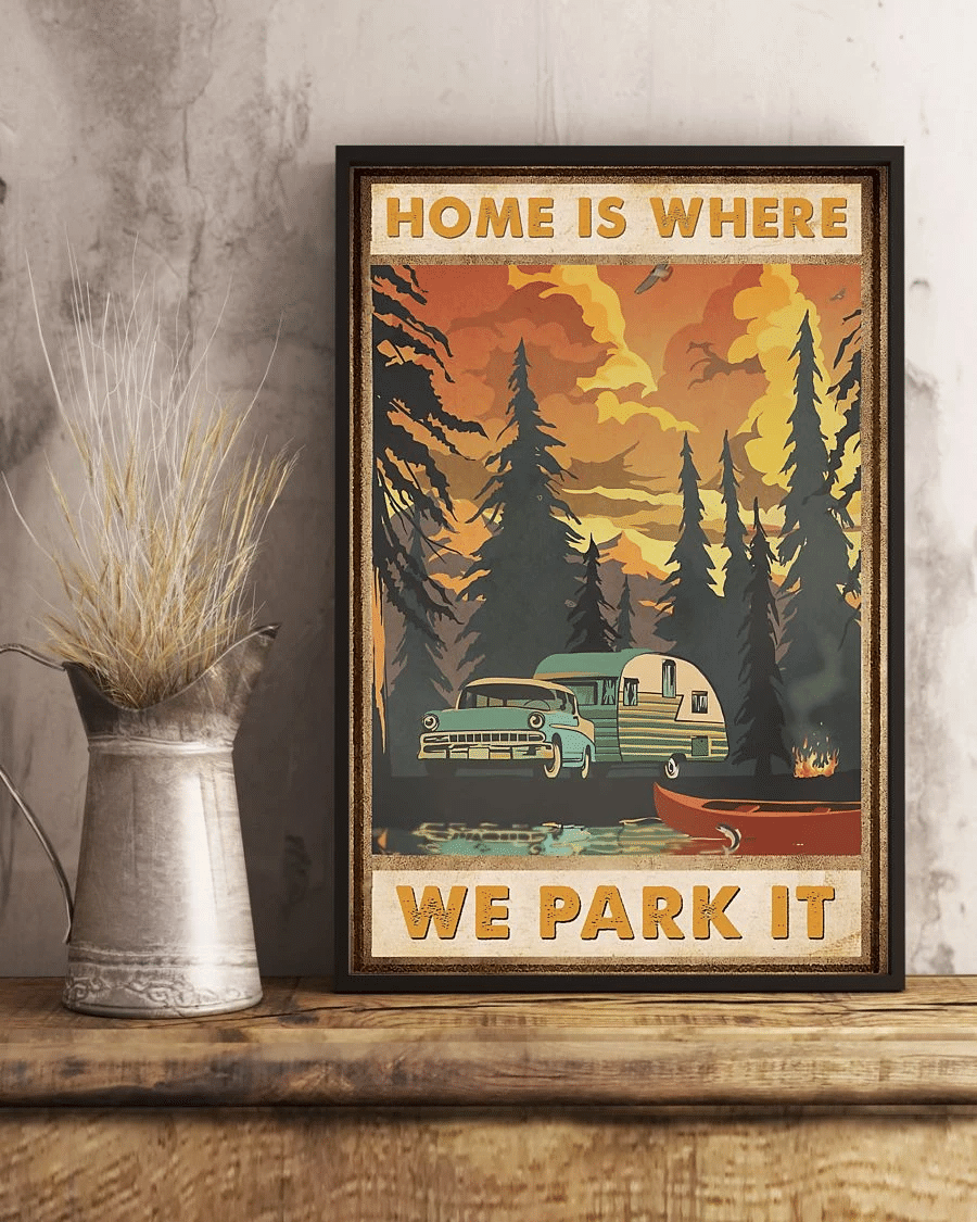 Camping Rv Car Poster Canvas – Home Is Where We Park It Vintage Home Decor Wall Art Evg80391