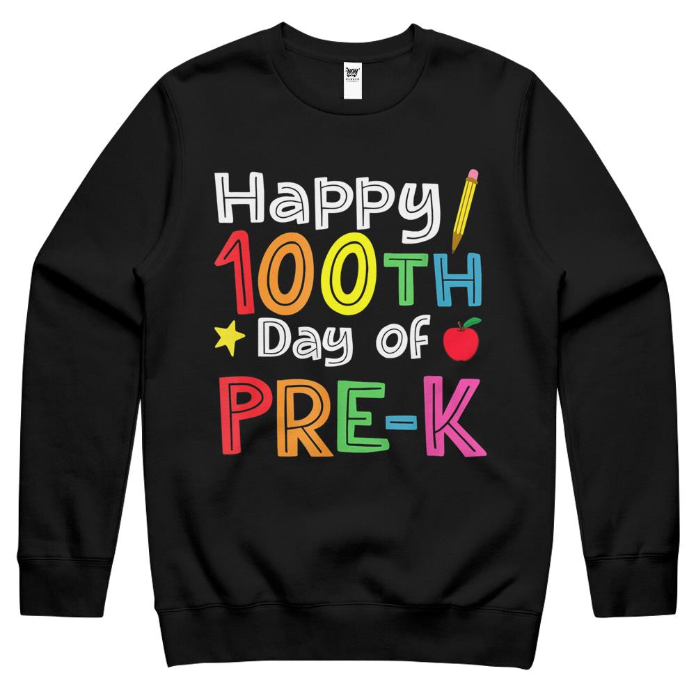 100 Days Of Pre K Teacher And Student Teacher Boy Girl Crewneck Sweatshirt