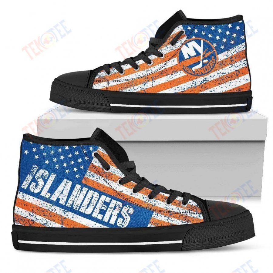 Mens Womens New York Islanders High Top Shoes America Flag Italic Vintage Style TMT594