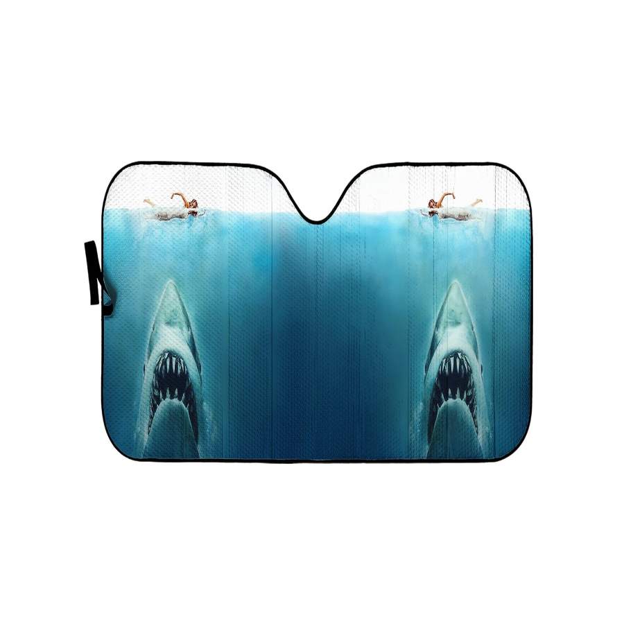 [Car Sunshade] Jaws Poster, Great White Shark and Swimmer-2755