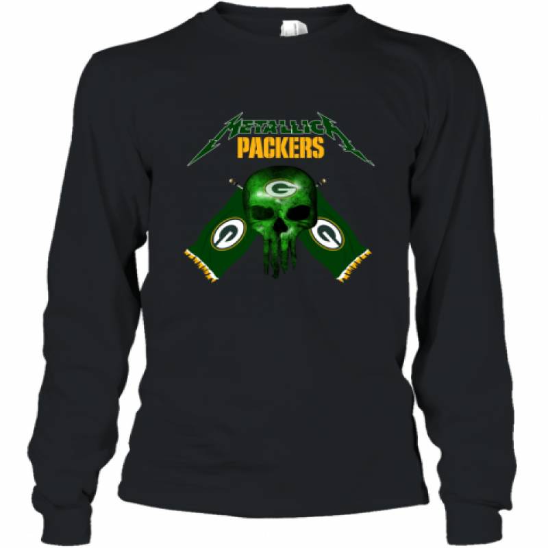 Metallica Green Bay Packers Skull Flag Shirt Long Sleeve T-Shirt