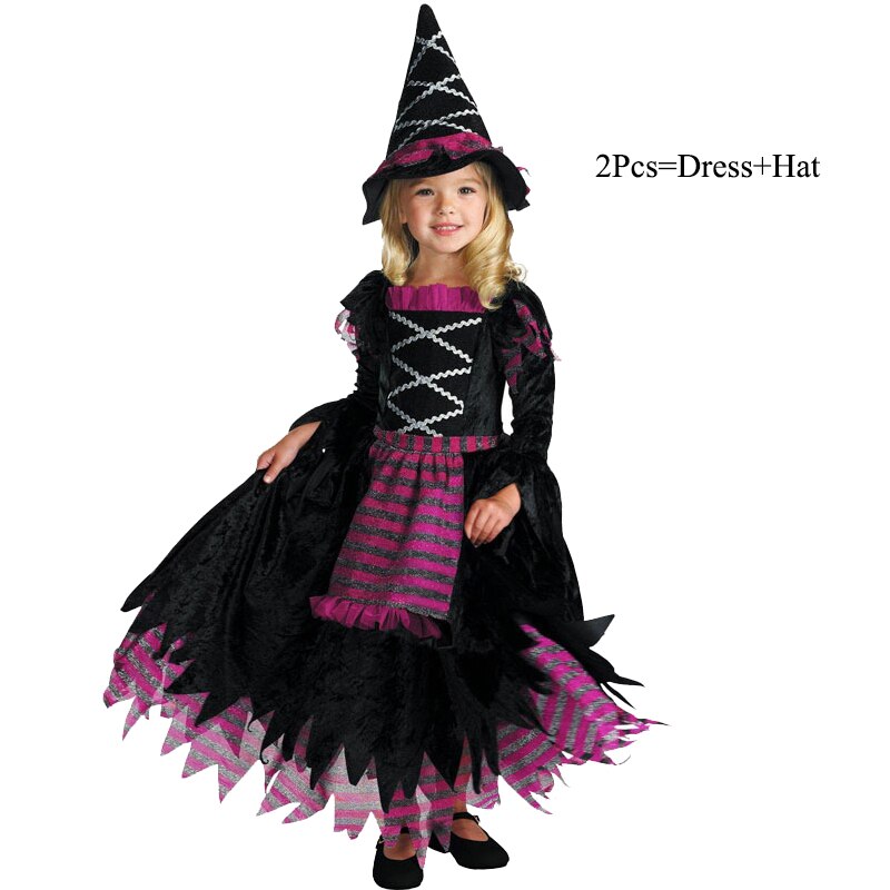 2022 Halloween Cosplay Witch Costume Baby Girls Children Carnival Party Infant Witch Fancy Dress Clothing Set Hat alx