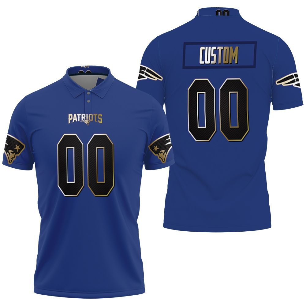 New England Patriots Personalized Custom 2019 Fathers Day Royal Black Golden Jersey Inspired Style Polo Shirt