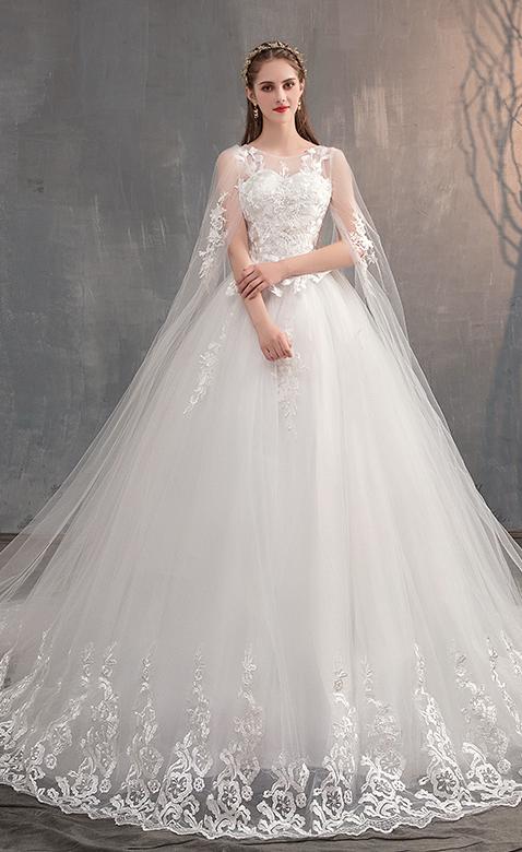 2022 Chinese Wedding Dress With Long Cap Lace Wedding Gown With Long Train Embroidery Princess Plus Szie Bridal Dress alx