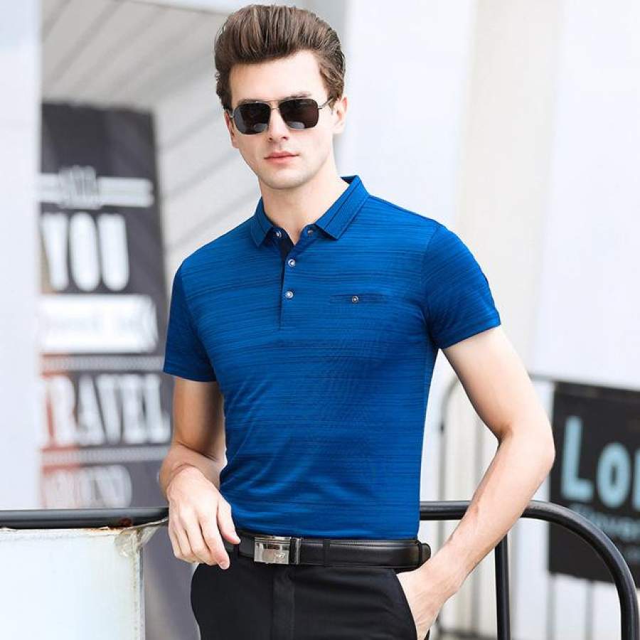 Polo Shirt Men Polo Slim Fit Summer Shirts With Short Sleeve Striped Mens Clothing