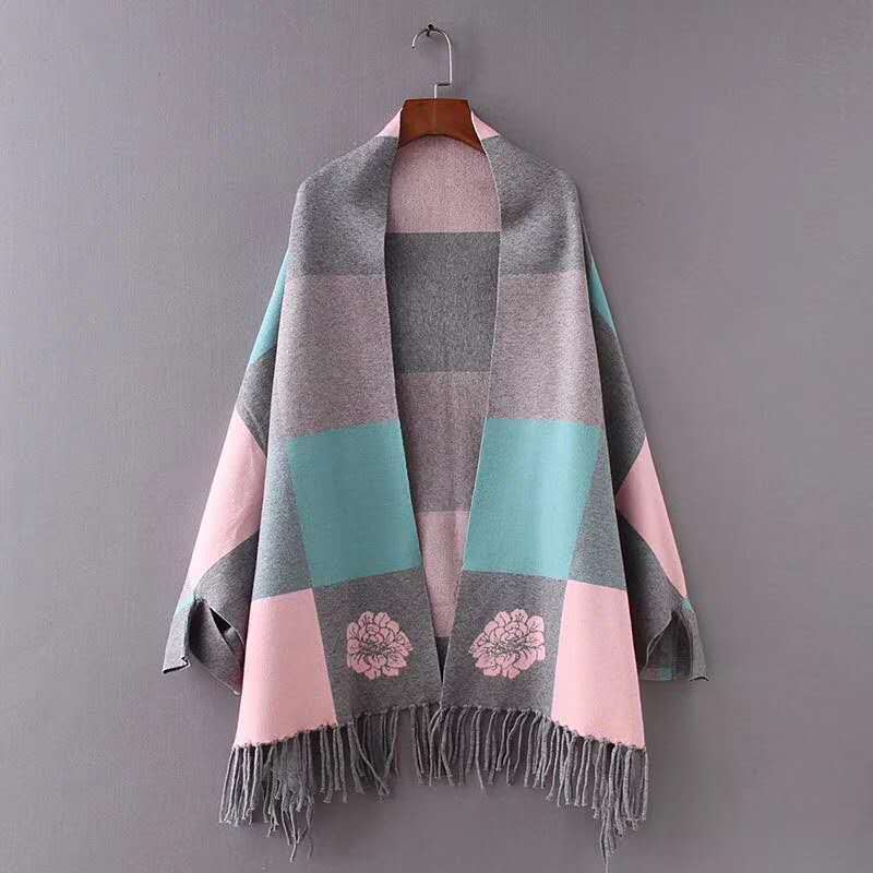 Autumn And Winter 2019 Korean Version Of The New Women’s Sweater Knit Shawl Fashion Hit Color Check Cardigan Temperament alx