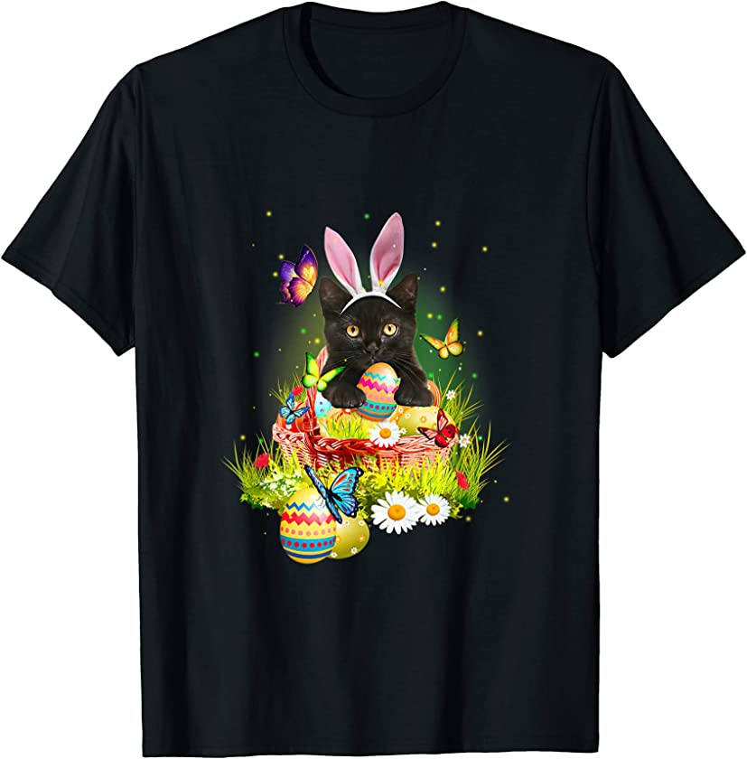 Black Cat Easter Day Bunny Eggs Costume Gift Mens Womens T-Shirt