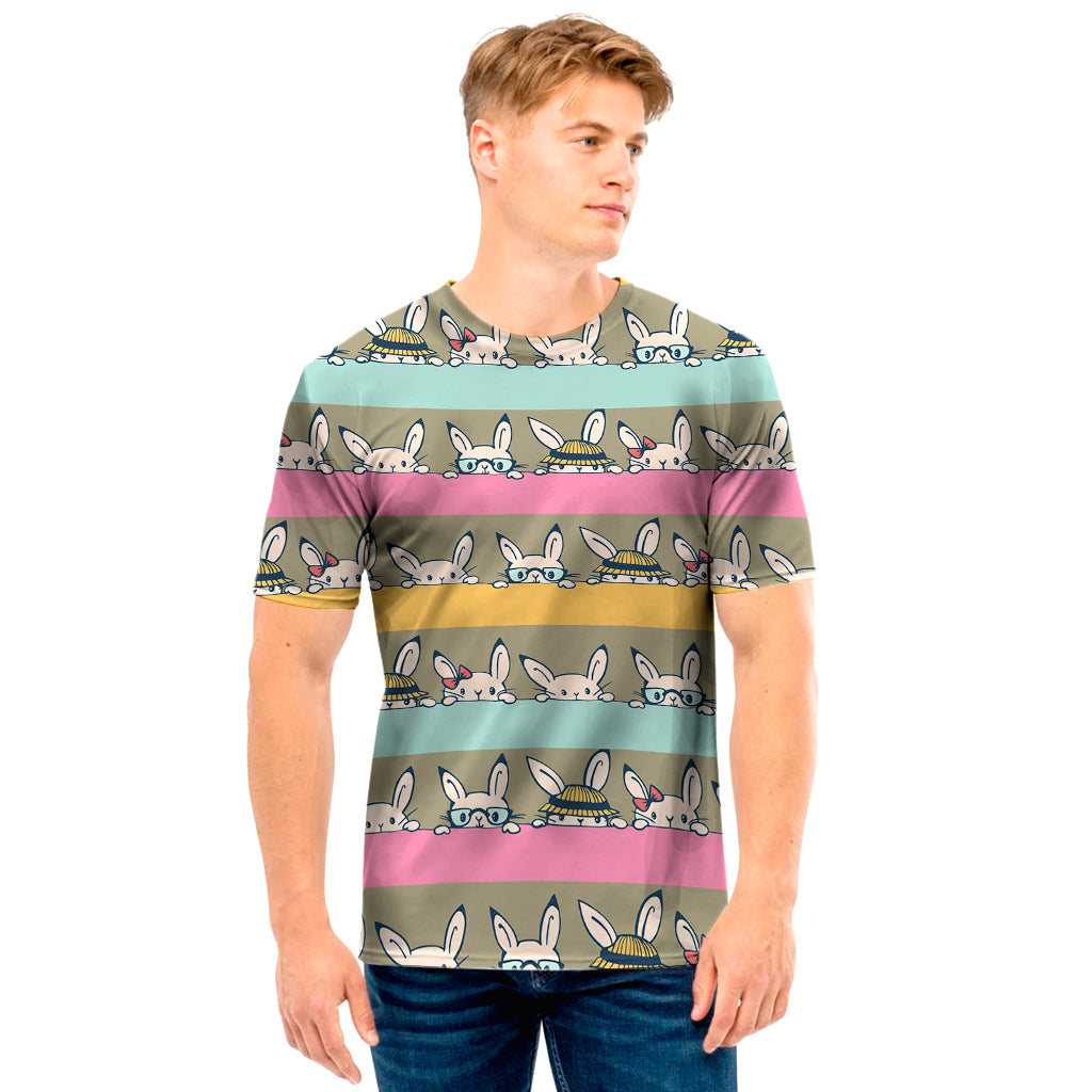 Cartoon Rabbit Pattern Print Men’S T-Shirt