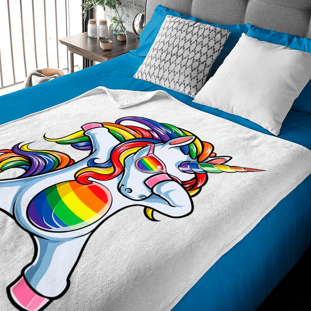 To Lgbt Pride Blanket, Dabbing Unicorn Gay Pride Lgbt Blanket Lesbian Rainbow Blanket