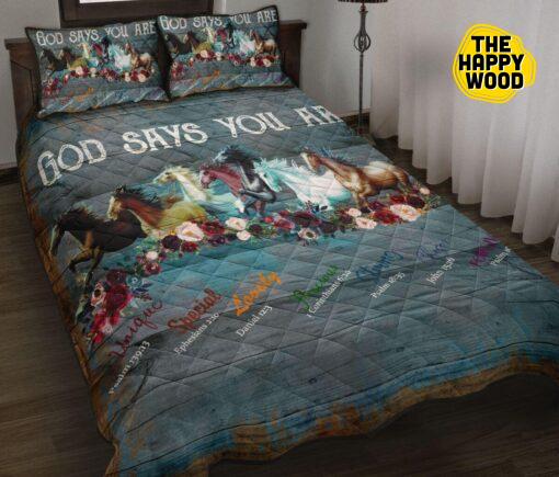 Horse Flower God Say You Are Unique Special Precious Lovely Strong Chosen Quilt Bed Set And Pillow Covers