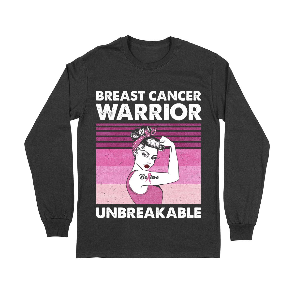 Breast Cancer Awareness Warrior Unbreakable Retro 02 Ez01 Long Sleeve T-Shirt
