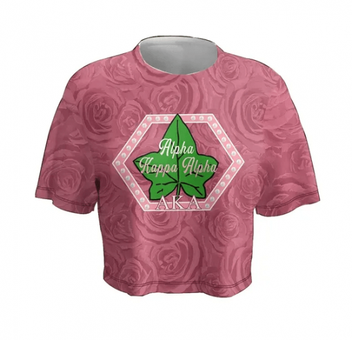 Alpha Kappa Alpha Skee Wee Pink Rose Background Crop Top T Shirt