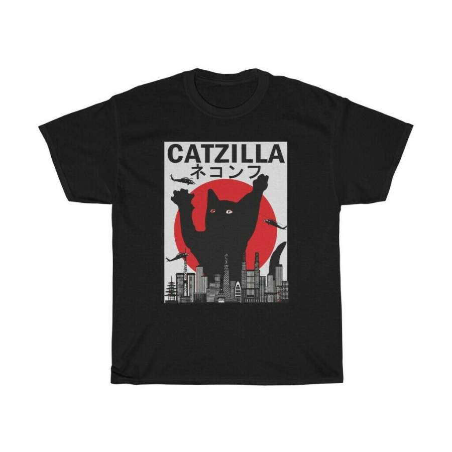 Catzilla Japanese Vintage Sunset Style Cat Kitten Lover Unisex Adult T-shirt