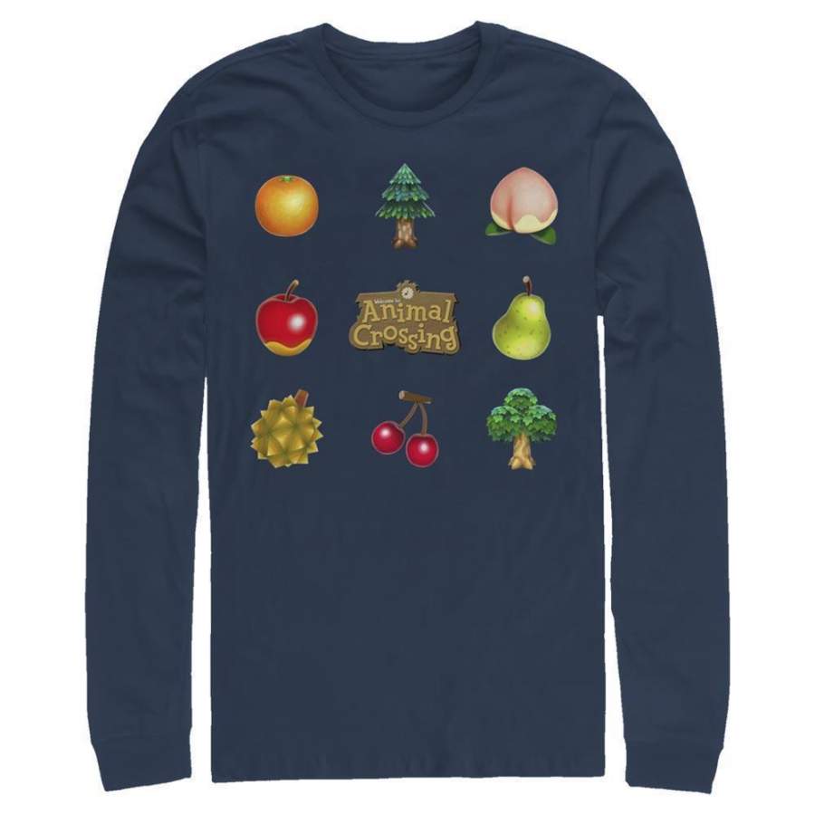 Animal Crossing Fruits and Trees – Animal Crossing Nintendo Long Sleeve T-Shirt, Navy