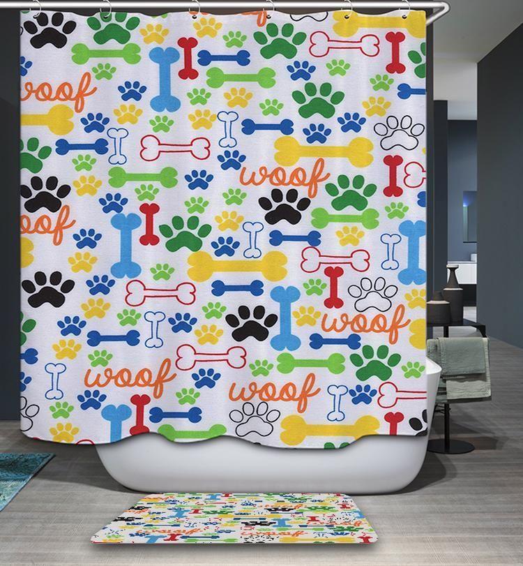 Puppy Paw Print Dog Bones 3D Printed Shower Curtain Gift Home Decor