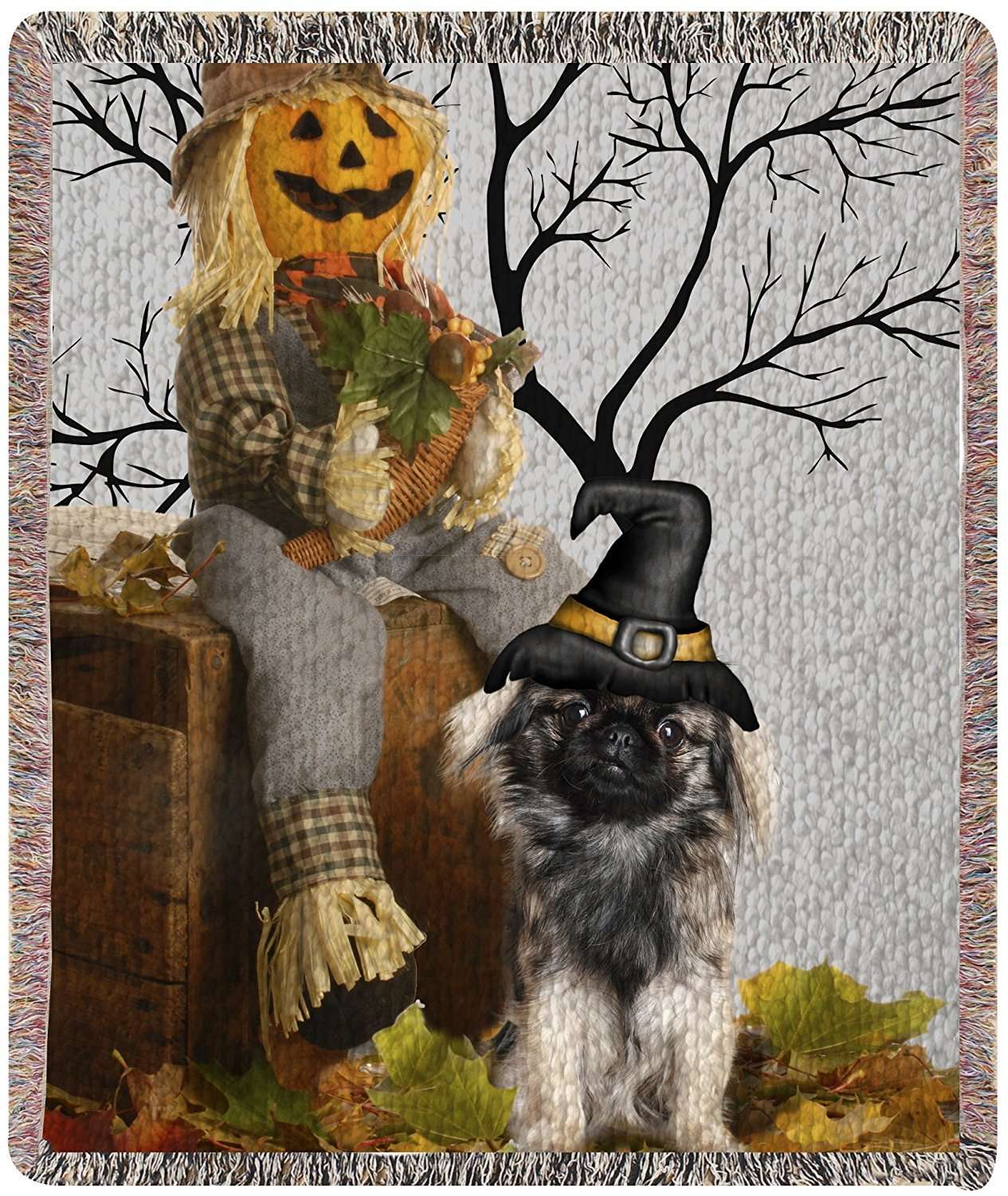 Pekingese Halloween Woven Throw Blanket 54 X 38