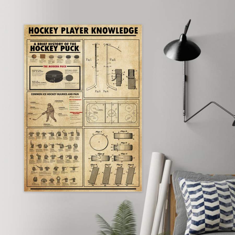 Hockey Player Knowledge Vintage Unique  Poster  Gift  For Sport Lovers