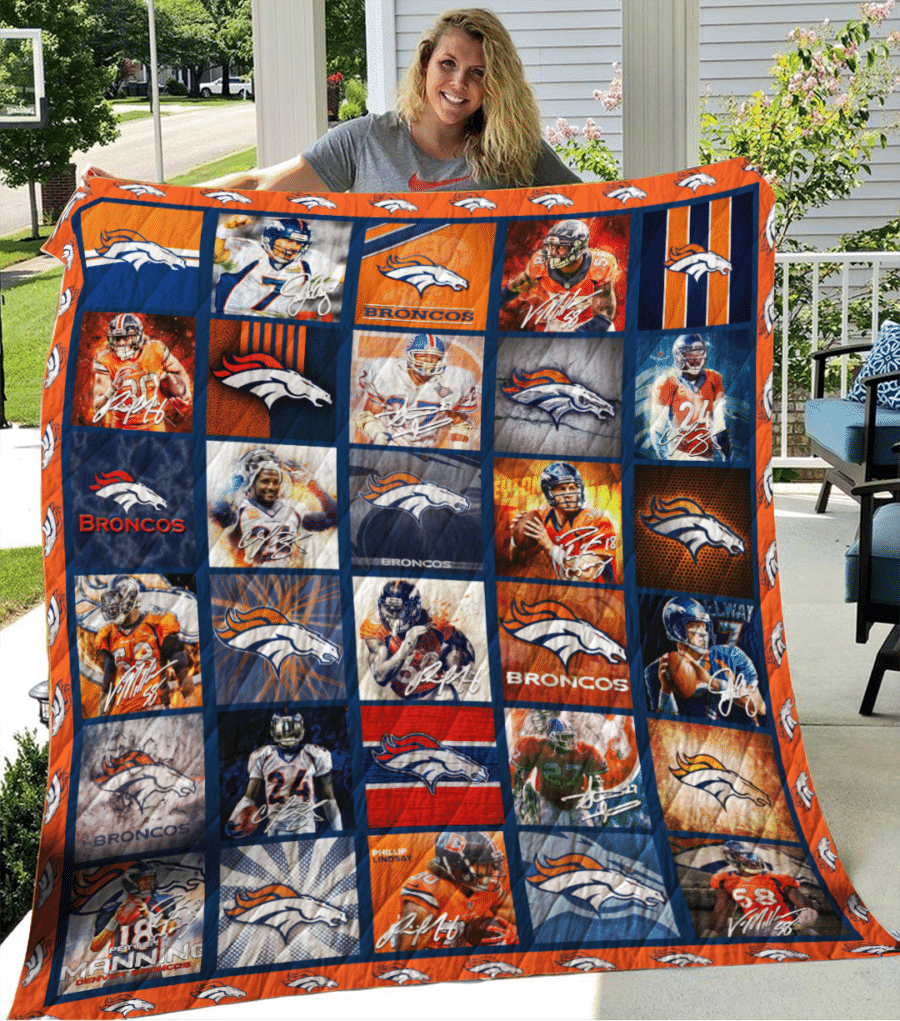 Denver Broncos Legends Football Team 3D Quilt Blanket – Orange Navy-Tph