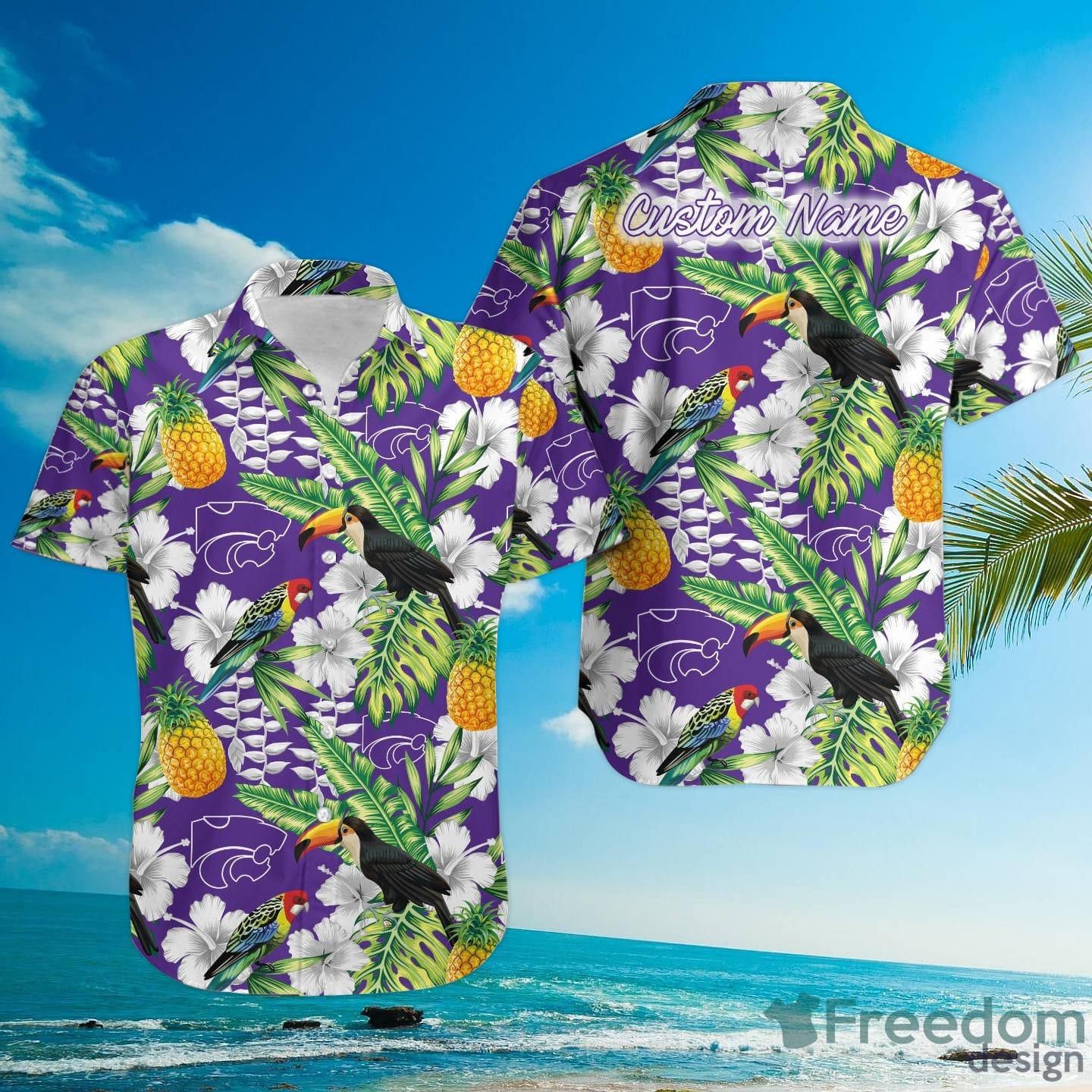 NCCA Kansas State Wildcats Custom Name Parrots Flowers Trendy Hawaiian Shirt Aloha Shirt