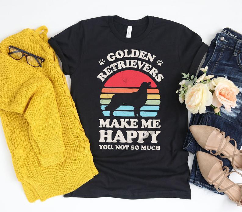 Dreameris Golden Retrievers Make Me Happy Sunset Retro Shirt Golden Retriever Shirt Golden Retriever Gift Dog Lover Gifts Tank Top Hoodie