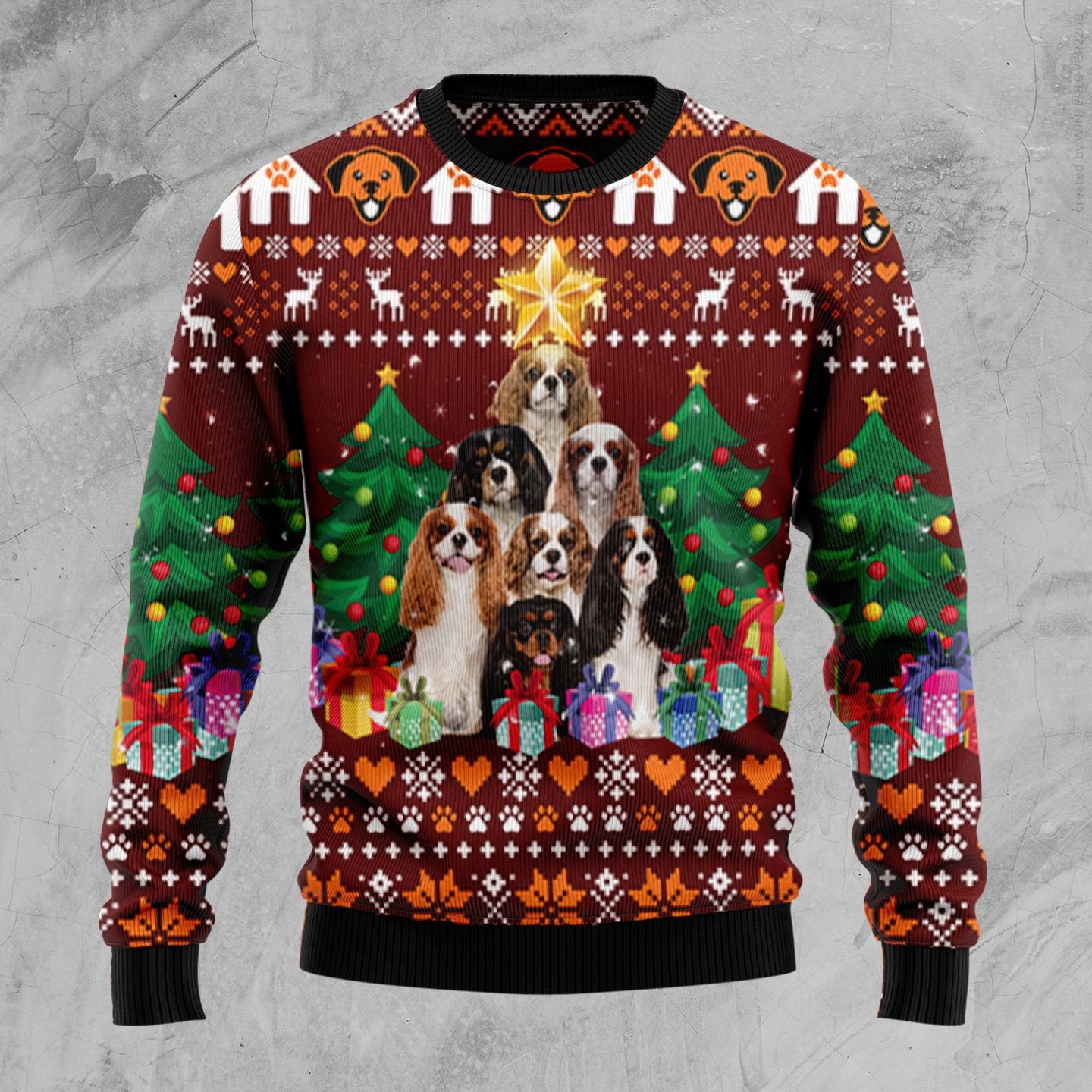 Cavalier King Charles Spaniel Pine Tree Ugly Christmas Sweater | For Men & Women | Adult | Us5830