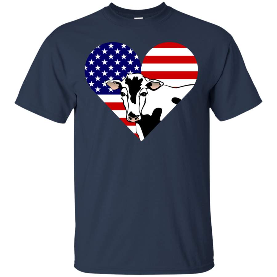 AGR American Flag Heart I Love Cow T-Shirt Happy 4th Of July