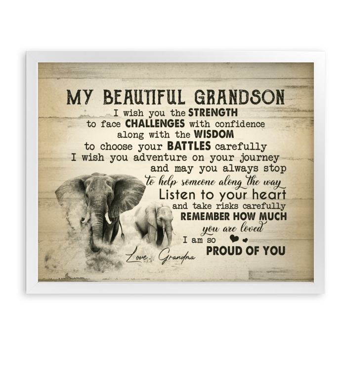 Listen To Your Heart Elephant Canvas Giving Grandson Framed Matte Canvas