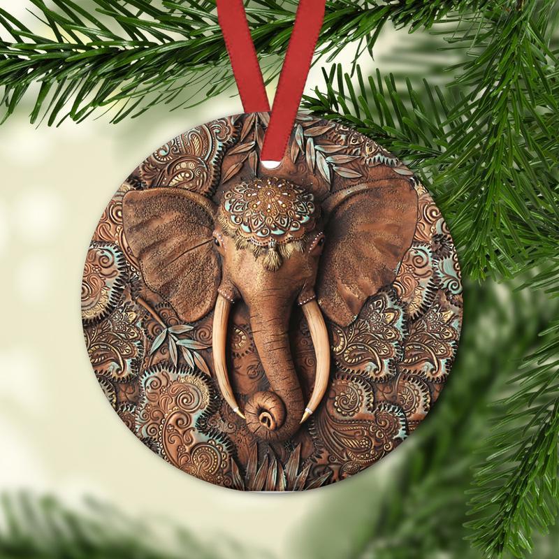 Wooden Elephant Circle Ornament, Elephant Lovers Ornament