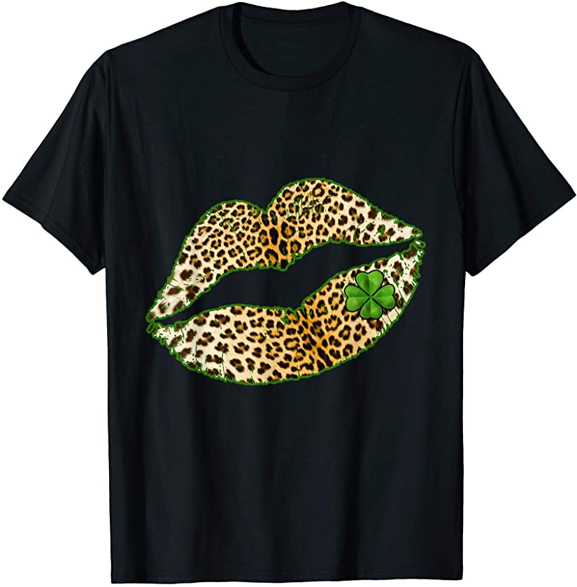 Womens Green Lips Irish Leopard Shamrock St Patricks Day T-Shirt