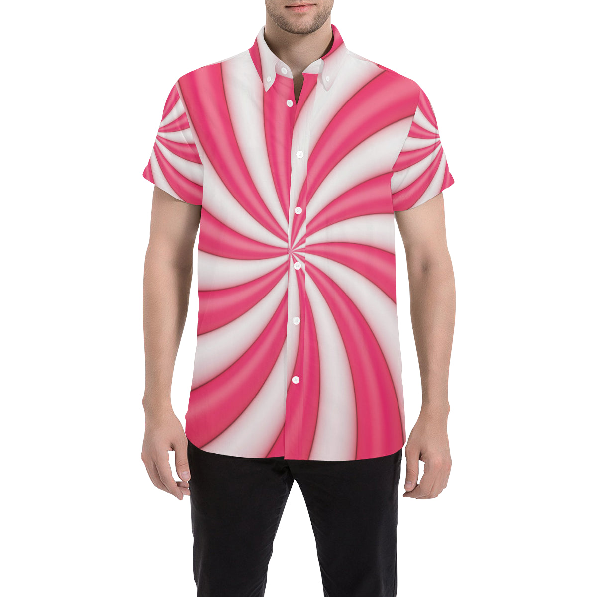 Vortex Twist Swirl Candy Print Men Button Up Shirt